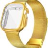 Geoumy Metal Magnetic Bands Compatible for Apple Watch Band 38mm with Case, Stainless Steel Milanese Mesh Loop Replacement Strap Compatible with iWatch Series 8/7/6/5/4/3/2/1 SE Women Men, Rose Gold