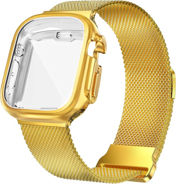 Geoumy Metal Magnetic Bands Compatible for Apple Watch Band 38mm with Case, Stainless Steel Milanese Mesh Loop Replacement Strap Compatible with iWatch Series 8/7/6/5/4/3/2/1 SE Women Men, Rose Gold