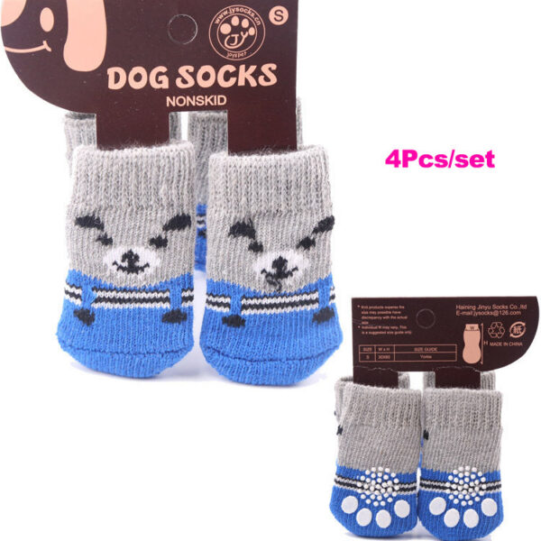 4Pcs/set Autumn Winter Pet Dog Socks Anti-Slip Knitted Small Dogs Shoes Thick Warm Paw Protector Cute Puppy Cat Indoor Wear Boot