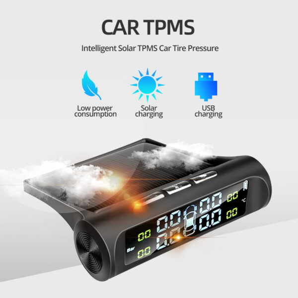 Smart TPMS Car Tire Alarm Monitor System 4 Sensors Display Solar Intelligent Tyre Pressure Temperature Warning