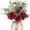 Faux Flowers with Vase,Artificial Silk Roses in Vase, Fake Plant Eucalyptus Flower Arrangement for Home Office Farmhouse Bathroom Dining Table Centerpiece Decorations Coffee Table Decor (Pink)