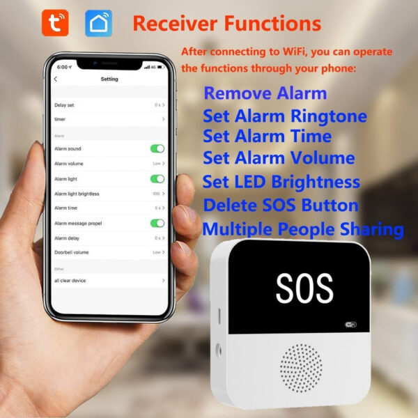 Wireless WiFi Caregiver Pager Call Button Emergency SOS Medical Alert System for Seniors Patients Elderly At Home