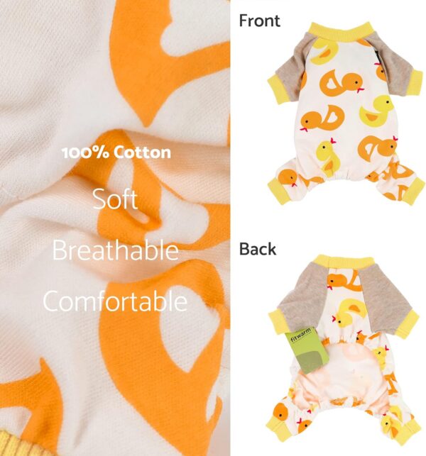 Duck Dog Pajamas, Cute Dog Clothes for Small Dogs Boy Girl, Pet Onesie Clothing, 100% Breathable Cotton, Yellow, Medium