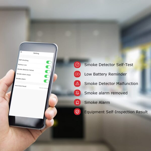 Wi-Fi Alarm, Fire Detector with Large Silence Button Replaceable Battery,Conforms to EN14604 Standard,Sound Flash Alarm 85dB/3m for Home Bedroom and Kitchen, Easy Install