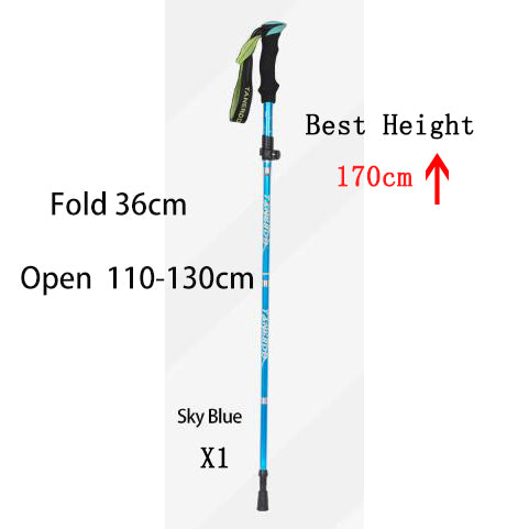 ad7531917e5b06d7 5-Section Outdoor Fold Trekking Pole Camping Portable Walking Hiking Stick For Nordic Elderly Telescopic Club Easy Put Into Bag