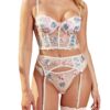 ad985b0b5bb2e26a WDIRARA Women's Floral Lace Push Up Garter Lingerie Set with Stockings