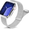 Sunnywoo Metal Stainless Steel Band Compatible with Apple Watch Bands 40mm 38mm 41mm 42mm 44mm 45mm 49mm,Silver Loop Adjustable Magnetic Strap for iWatch Series Ultra 8 7 6 5 4 3 2 1 SE for Women Men