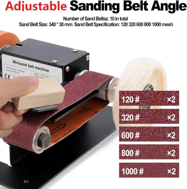 adba9698e3dd6f0e Stand Belt Sander, 350W Stationary Grinder Adjustable Angle Micro Electric Belt Sander with 10-piece sanding belts