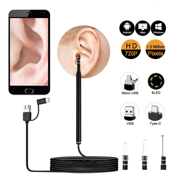 ade84cebaa361b8f Medical In Cleaning Endoscope Spoon Mini Camera Picker Wax Removal Visual Ear Mouth Nose Otoscope Support Android PC