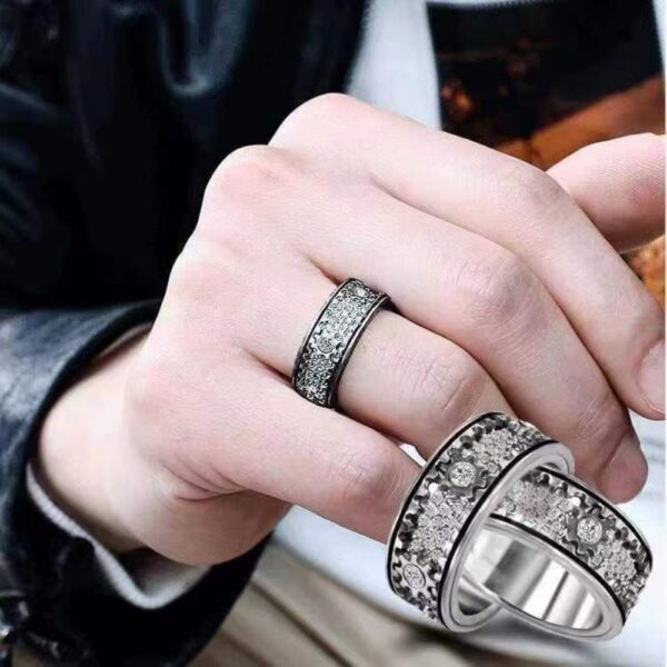 ae015ce7cee2b826 Handmade Diamond Ornate Geometric 3D Band Gear Spinner Rings Rotating Mechanical Decompression Anxiety Ring for Women Men