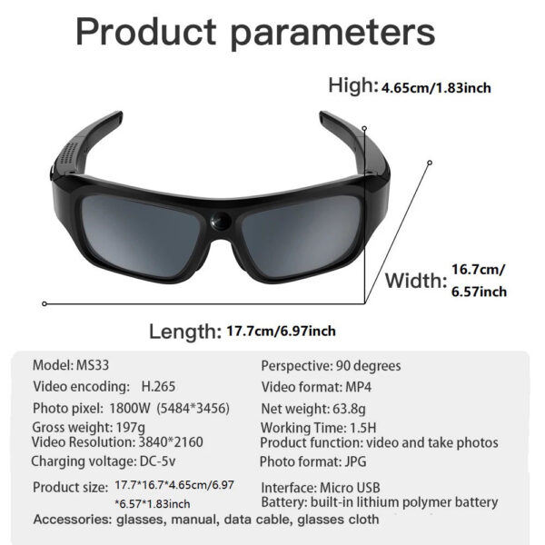 4K HD Glasses Camera Video Driving Record Cycling Video Smart Glasses With Eyewear Camcorder For Outdoor Mini Camera