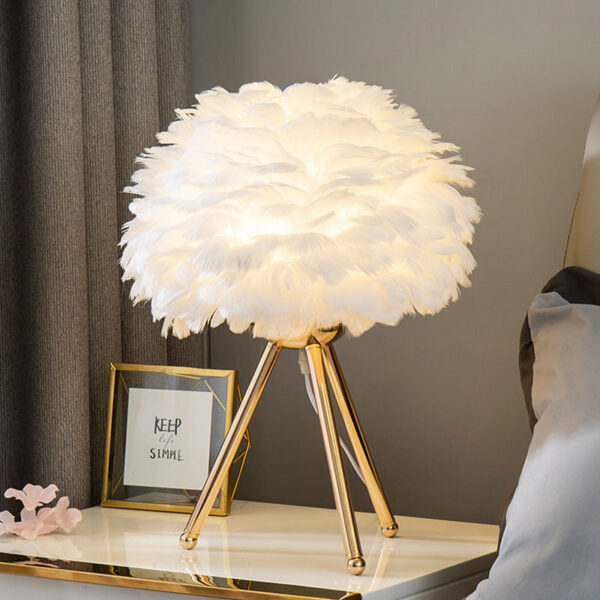 New feather ins Nordic bed decorated gold triangle bedroom led lamp