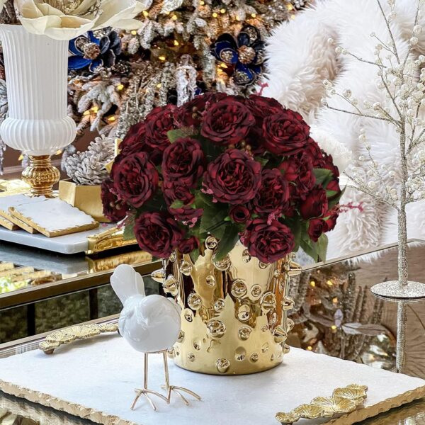 Artificial Peonies Silk Flowers, Faux Peony Bouquet 4 Bundles Florals Arrangements Decor for Farmhouse Home Boho Wedding Table Centerpiece, Fake Plastic Flowers Bulk for Vase Decoration (Pink Purple)
