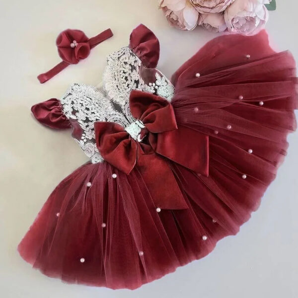 1-5Y Baby Girls Dress for Wedding Party Pink Birthday Princess Dresses Kids Bridesmaids Elegant Gown Cute Girl Bow Vestidos