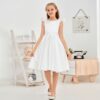 Satin Ivory Junior Bridesmaid Dress For Wedding Birthday Evening Party Ball Pagent Prom Banquet Princess Flower Girl Dresses