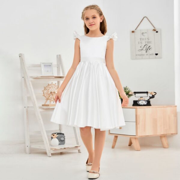 Satin Ivory Junior Bridesmaid Dress For Wedding Birthday Evening Party Ball Pagent Prom Banquet Princess Flower Girl Dresses