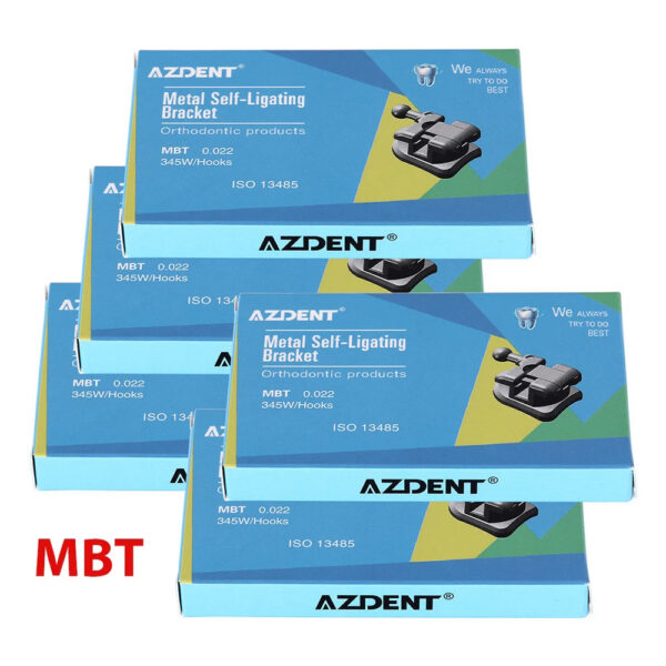 AZDENT 5 Boxes Dental Brackets Orthodontic Braces Passive Self Ligating MIM Monoblock With Buccal Tubes MBT/Roth 0.022 345 Hooks
