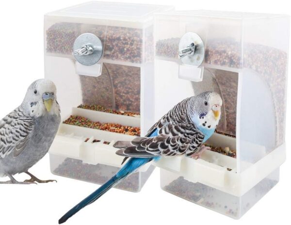 aedb50a94670b1b7 PINVNBY No-Mess Bird Feeder Parrot Automatic Feeder Seed Food Container Perch Cage Accessories for Budgerigar Canary Cockatiel Finch Parakeet Green Cheek Conures Parrotlets Lovebirds