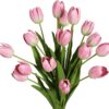 IPOPU 12PCS Pink Tulips Artificial Flowers for Decoration Fake Tulips Real Touch Fake Pink Flowers Artificial Floral Arrangements Pink Faux Tulips Decor Table Home Kitchen Wedding Decorations (Pink)