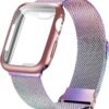 Geoumy Metal Magnetic Bands Compatible for Apple Watch Band 38mm with Case, Stainless Steel Milanese Mesh Loop Replacement Strap Compatible with iWatch Series 8/7/6/5/4/3/2/1 SE Women Men, Rose Gold