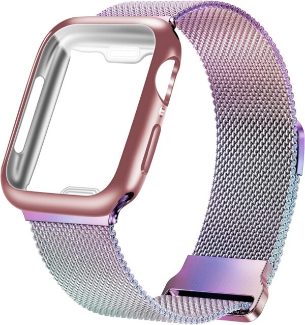 Geoumy Metal Magnetic Bands Compatible for Apple Watch Band 38mm with Case, Stainless Steel Milanese Mesh Loop Replacement Strap Compatible with iWatch Series 8/7/6/5/4/3/2/1 SE Women Men, Rose Gold