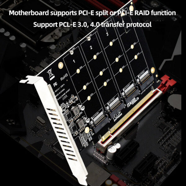 af05784ac097209c 4 Port M.2 NVME SSD To PCIE X16 Adapter Converter Support 2230/2242/2260/2280 Host Controller Expansion Card LED Indicator