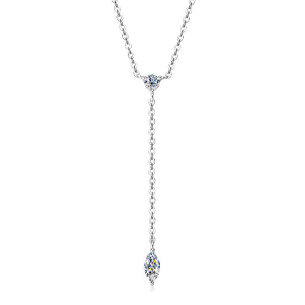 IOGOU Moissanite Y-Shape Necklaces for Women Marquise 3x6mm & 3mm Round Cut Diamond Pendant Sier Accessories Jewelry