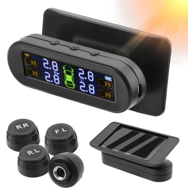 Tire Monitoring System Temperature Warning Fuel Save With 4 External Sensors Solar TPMS Car Tyre Pressure Monitor