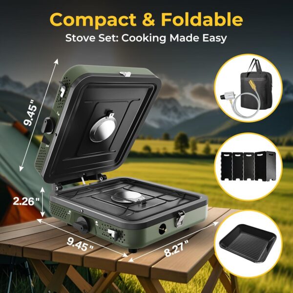 af3e59d364c254fa 2 Burner Portable Camping Stove Propane, Folding Propane Stove for Camping, Camp Stove with 17,000 BTU,Two Adjustable Burners Gas Camping Stove with Carrying Bag for Outdoor Cooking,BBQ