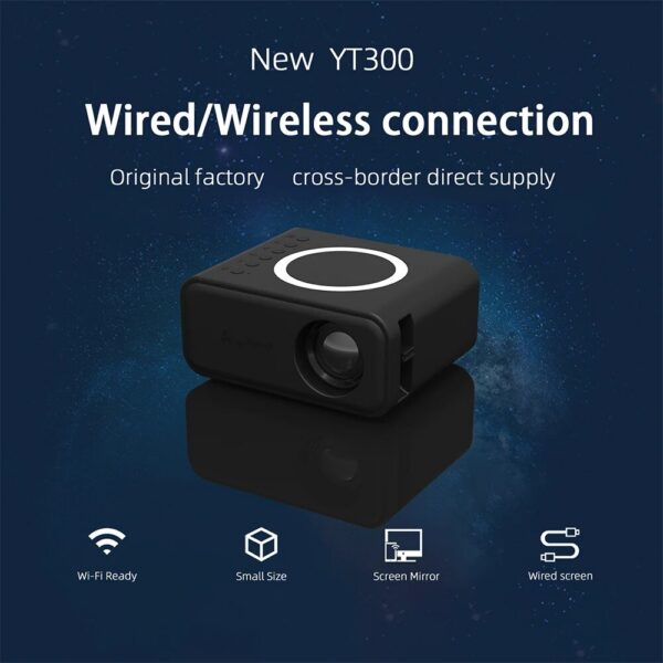 YT300 Portable Mini Projector 24 ANSI HD 1080P Wired and Wireless Mobile Home Theater Projection