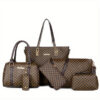 af891bdea5ff413f 6pcs Tote Bag Boston Bag Clutch Purse Set, PU Leather Textured Shoulder Bag, Casual Versatile Commuter Bag