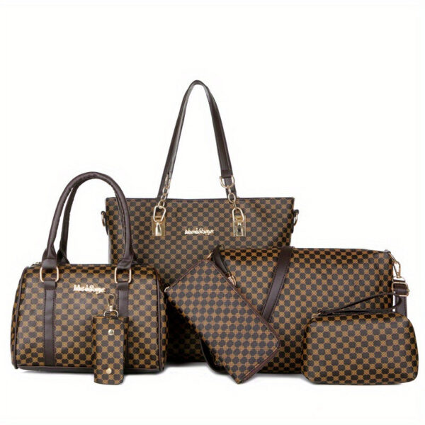 af891bdea5ff413f 6pcs Tote Bag Boston Bag Clutch Purse Set, PU Leather Textured Shoulder Bag, Casual Versatile Commuter Bag