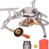 Portable Camping Gas Stove with 1LB Propane Tank Adapter, Foldable Camp Stove Backpacking Stove with Piezo Ignition for Outdoor Hiking Cooking Burner