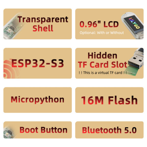 afa2bbfa8e7cf4af LILYGO® T-Dongle-S3 ESP32-S3 Development Board With Screen Dongle 0.96 inch ST7735 LCD Display Support WiFi Bluetooth TF Card