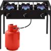 Bonnlo 3 Burner Outdoor Portable Propane Stove Gas Cooker, Heavy Duty Iron Cast Patio Burner with Detachable Stand Legs for Camp Cooking (3-Burner 225,000-BTU)