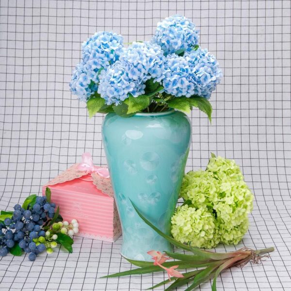 GREENTIME 13” Artificial Hydrangea Flowers Faux Hydrangea Bouquet with 7 Head 3.15” Tiny Hydrangea for Wedding Bouquet Party Home Decor DIY Baby Shower Centerpieces Tables Decoration(Blue)