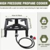 afeef5549163118f High Pressure Propane Burner, 120000 BTU Single Propane Stove with 4.1ft 0-20Psi Adjustable Hose with Regulator, 16" Square Steel Cooktop for Camping