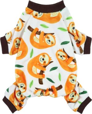 b03831a31d153682 Cute Sloth Dog Pajamas, Dog Clothes for Small Dogs Boy Girl, Lightweight Velvet Pet Jumpsuit, Cat Onesie, White, Yellow, XXL