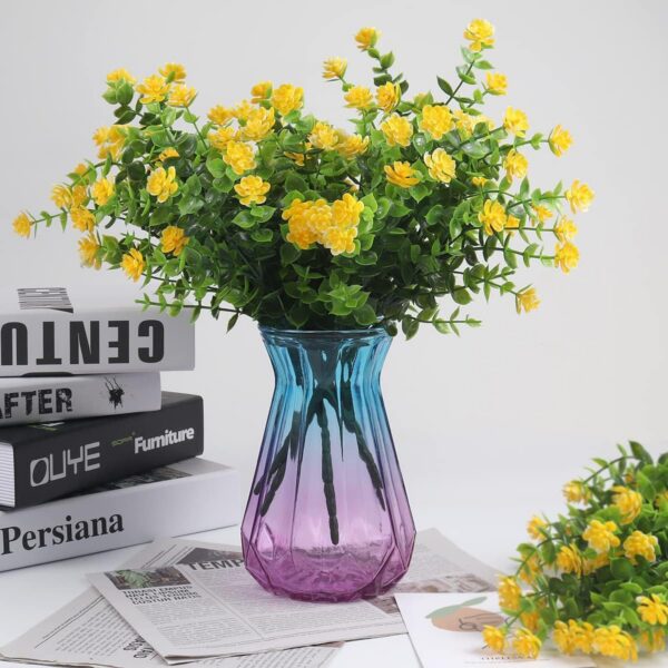 b0442fadea3ed12f RECUTMS 12 Bundles Outdoor Artificial Flowers UV Resistant Fake Boxwood Plants, Faux Greenery for Indoor Outside Hanging Plants Garden Porch Window Box Home Wedding Farmhouse Décor(Yellow)