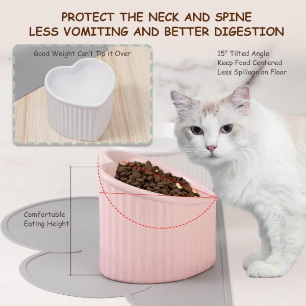 b0738e4bda93ba33 Cat Food Water Bowl Set - Raised Ceramic Cat Feeding Bowls with Non Slip Mat - Elevated Cat Dish Anti Vomiting - Whisker Friendly Wide Cat Bowl - Microwave and Dishwasher Safe - White & Pink (2pcs)