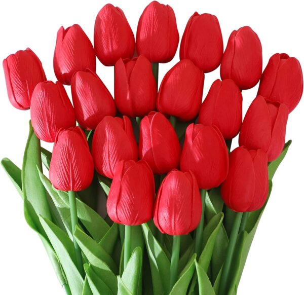 b084c9edcf9d0e8a Dark Pink Tulips Artificial Flowers 20Pcs Real Touch Faux Fake Tulips Flowers for Home Office Wedding Decor Artificial Tulips Flower Arrangement Bouquet Faux Flowers for Decoration