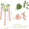 U'Artlines 12 Pack (Total 43.2 Feet) Artificial Fake Wisteria Vine Rattan Hanging Garland Silk Flowers String Home Party Wedding Decor (12, Pink)