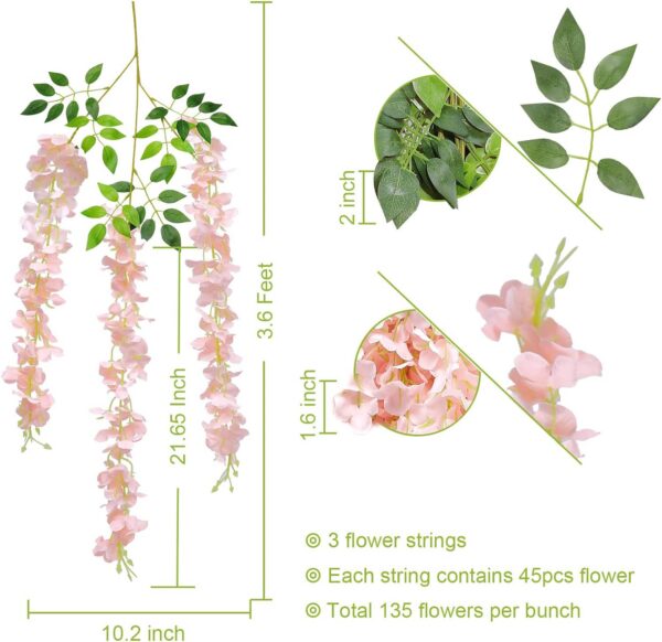 U'Artlines 12 Pack (Total 43.2 Feet) Artificial Fake Wisteria Vine Rattan Hanging Garland Silk Flowers String Home Party Wedding Decor (12, Pink)