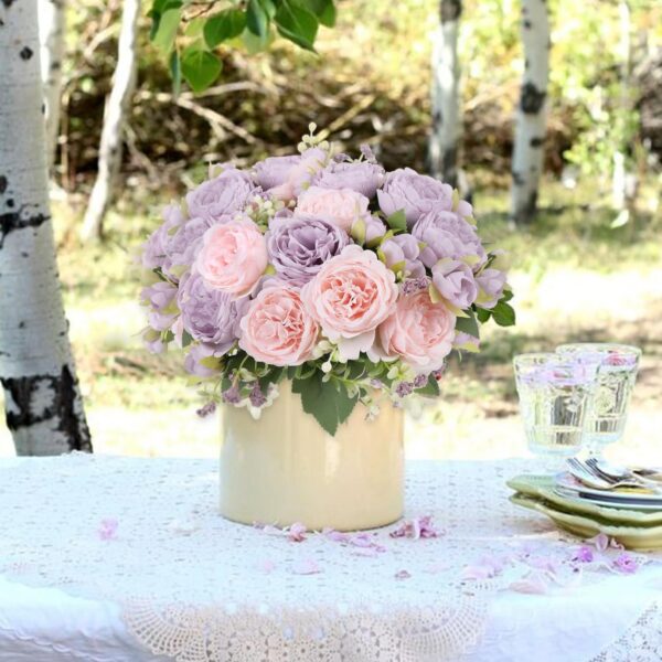Artificial Peonies Silk Flowers, Faux Peony Bouquet 4 Bundles Florals Arrangements Decor for Farmhouse Home Boho Wedding Table Centerpiece, Fake Plastic Flowers Bulk for Vase Decoration (Pink Purple)