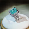 Sier New Arrival With Cotton Wool Imitation Natural Paraiba Full Diamond Ring For Women Birthday Party Jewelry Gift