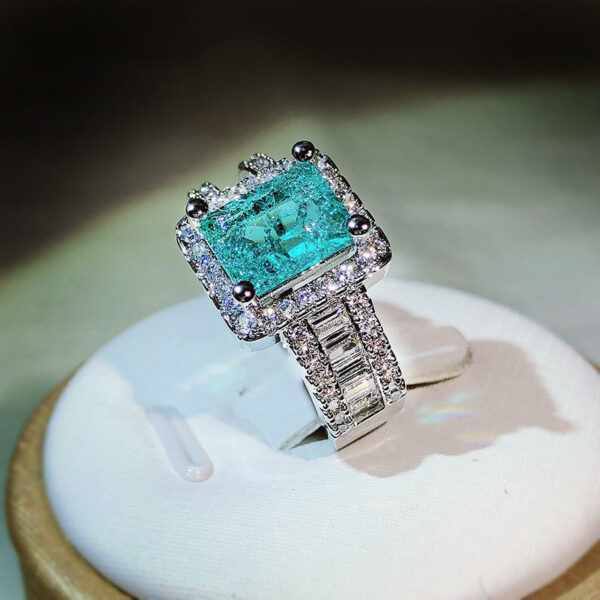 Sier New Arrival With Cotton Wool Imitation Natural Paraiba Full Diamond Ring For Women Birthday Party Jewelry Gift