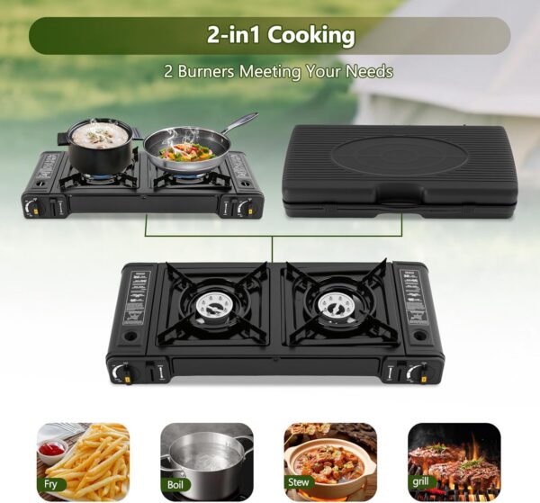 b0e56b0814b16984 Double Burner Butane Stove, Butane Camping Stove Kit with Carrying Case, Portable Auto Ignition Camping Burner for RV, Apartments, Outdoor
