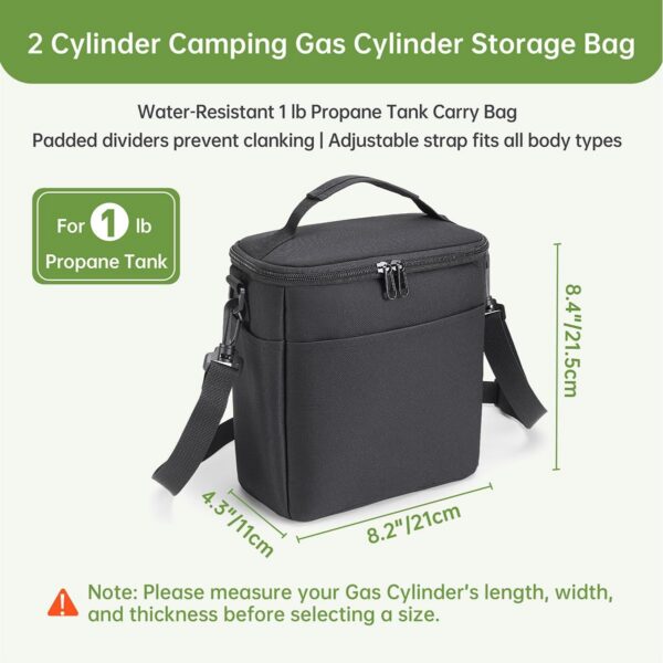 Heavy-Duty Water-Resistant 1 lb Propane Tank Carry Bag with Padding | 2 Cylinder Camping Gas Cylinder Storage Bag with Adjustable Strap, 3-Side Pockets & Detachable Dividers