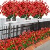 21 Bundles Artificial Outdoor UV Resistant Flowers No Fade Fake Outside Flowers Plastic Greenery Faux Shrubs Garden Porch Window Box Home Decoration(Purple)