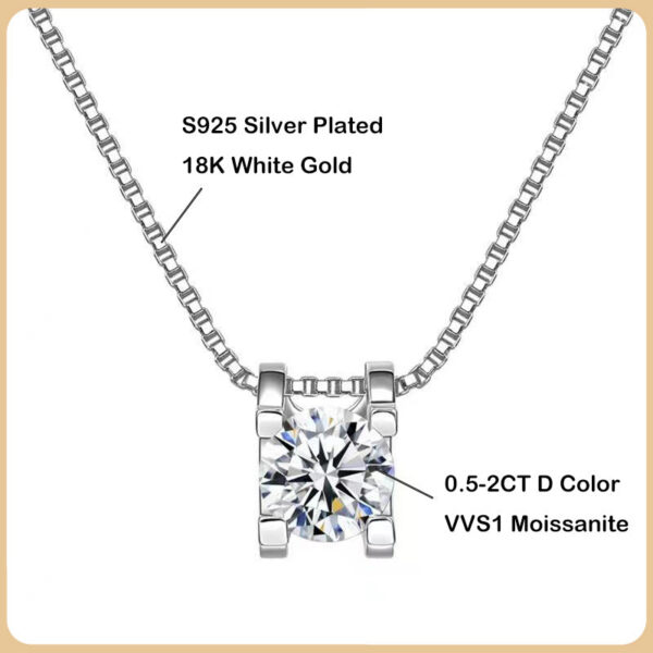 Trendy S Sterling Sier Real 0.5-2ct Moissanite Pendant Necklace for Women Diamond Chain Necklaces Fine Jewelry